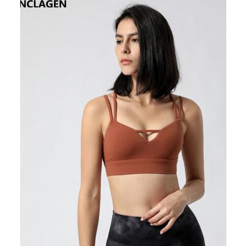 NCLAGEN Fitness Underwear Sports Bra High Support Women Running Gym Crop Top Push-up Back Cross Thin Shoulder Strap Yoga Blouse