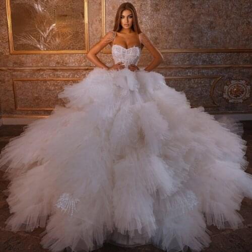 Wedding Dresses Long Embroidery Ball Gowns White Ivory Boat Neck off shoulder Full Sleeve Tulle Bridal