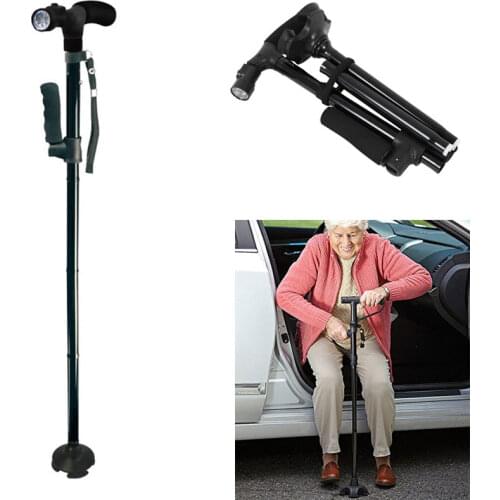 Telescopic Collapsible Cane With LED Light Folding Trusty Walking Cane for Elder Parents Camping Hiking Walking Trekking Stick