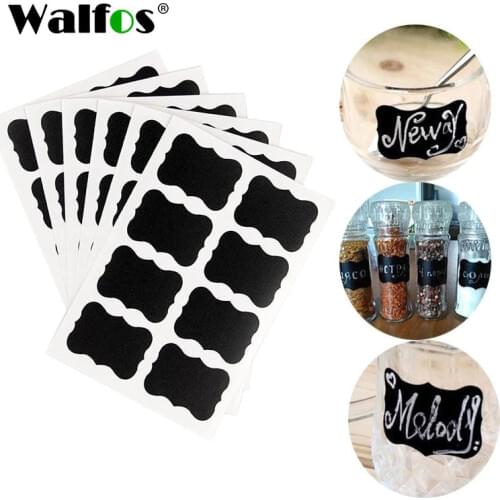 WALFOS 72pcs Kitchen Label Stickers Organizer White Chalk Marker Waterproof Reused Jars Glass Bottles Chalkboard Labels for Home