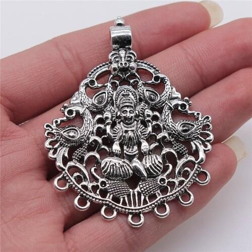 WYSIWYG 1pcs 49x63mm Charms Connector Big Indian Idol Shiva Antique Silver Color Alloy Diy Jewelry Making Accessories