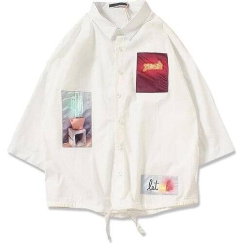 Japanese Ukiyo E Geometry Patchwork Hip Hop Shirts 2019 Casual Streetwear Shirts Men Women Fashion High Street Tops Men Womens