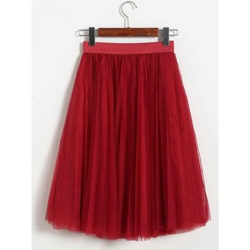 2018 New Stylish Spring Summer Women Ballet Tulle Pleat High Elastic Waist Solid Skirt High Street Casual Mid Calf Skirt Costume