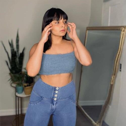 Melody Light Blue Stretch Jeans for Curvy Women Super Stretch Jeggings Plus Size Butt Lifter pantalon mujer Leggings Push Up
