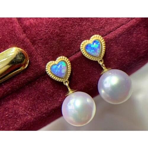 MADALENA SARARA 8-9mm Freshwater Pearl Women Earrings 18K Gold Heart Style Natural Color Opal Stone Earrings
