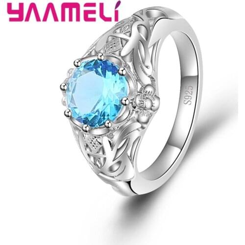 New Retro Style Women Vintage Rings 925 Sterling Silver Clear Blue CZ Finger Rings Factory Price Bridal Wedding Rings