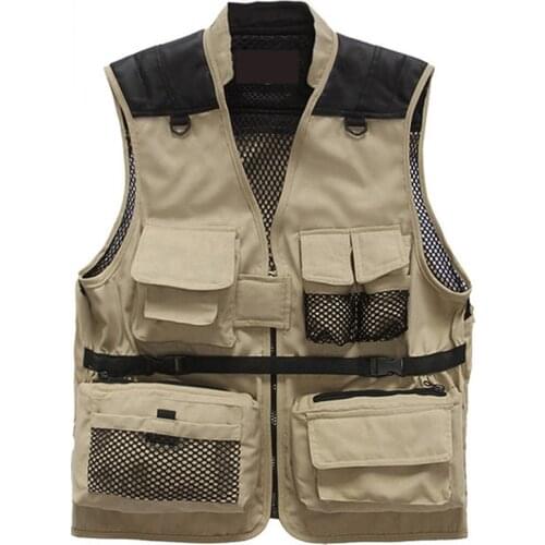 Multi-pocket vest spring autumn men women wear tooling photography fishing Waistcoat Cotton Soft Mesh Sleeveless Jacket