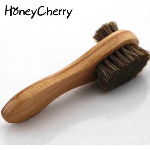 Double Horsehair shoes brush Long Handle Brush Wipe Leather Shoes Polishing Suede Soft Scrub 1 piece honeycherry