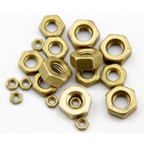 10/200pc Solid Brass Copper Hex Hexagon Nut for M1 M1.2 M1.4 M1.6 M2 M2.5 M3 M4 M5 M6 M8 M10 M12 Screw Bolt Metric Thread DIN934