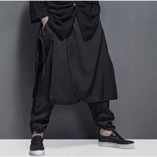 27-44 New 2017 Men clothing GD Hair Stylist fashion faux two piece personalized culottes lacing loose pants plus size costumes
