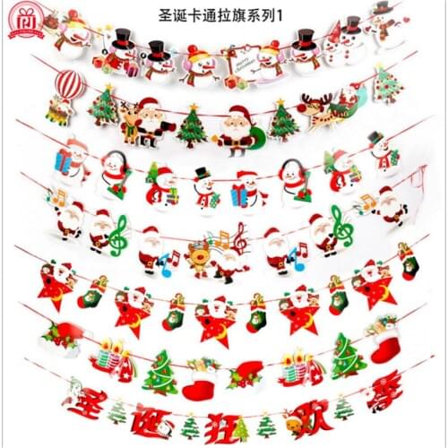 3M Christmas Hanging Bunting Cartoon Pull Flags Christmas Party Layout Hanging Banners 1PC
