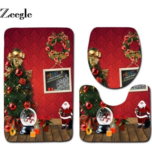 Zeegle 3pcs Bath Mat Set Anti-slip Toilet Cover Seat Mat Absorbent Toliet Pedestal Rug Flannel Soft Bathroom Doormat Shower Mat