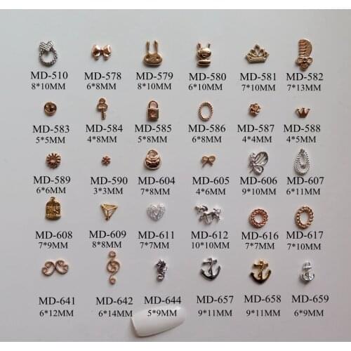 3D 10pcs/bag Different Bow Rabbit Comb Key Lock Crown Handbag Butterfly Anchor Nail Decoration Metal Shinny Deco 2