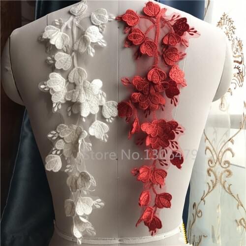 4Pieces/2Pair 3D Lace Patch Water Soluble Applique Bridal Wedding Dress Accessories White Red Lace Flowers RS979