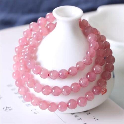 Genuine Natural Rose Quartz Star Light Mozambique Pink Bracelet 3 Laps Clear Round Beads Crystal 6mm Necklace Rose Quartz AAAAA
