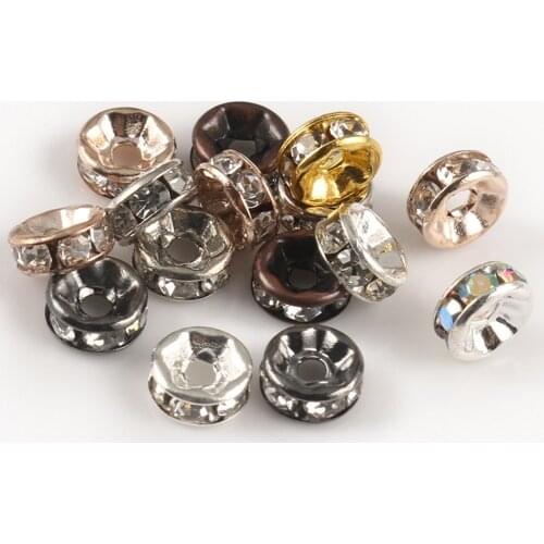 100pcs/lot Red Copper Rhinestone Rondelle Crystal Bead Big Hole Loose Spacer Beads for DIY Jewelry Making Accessories Supplie