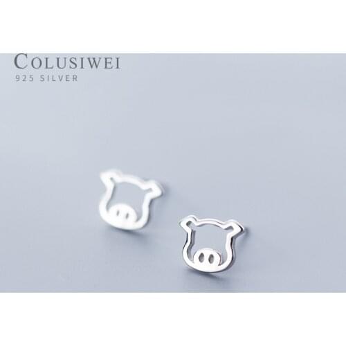 Colusiwei Authentic 925 Sterling Silver Lovely Piggy Stud Earrings For Women Simple Animal Pig Ear Studs Fashion Fine Jewelry