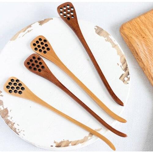Wooden Honey Dipper Sever Mixing Stick Spoon Honey Spoon Solid Wood Honeycomb Long Handle Stiring Stick Kitchen Accessories