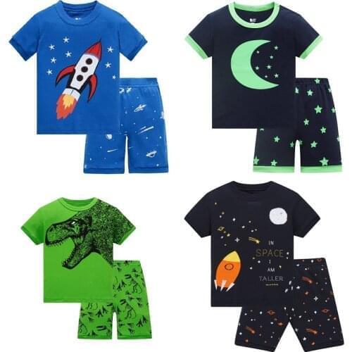 Kids Pajamas Set Summer Children Short Sleeve Sleepwear Rocket Boys Cartoon Pyjamas Girl Clothing Nightwears Set