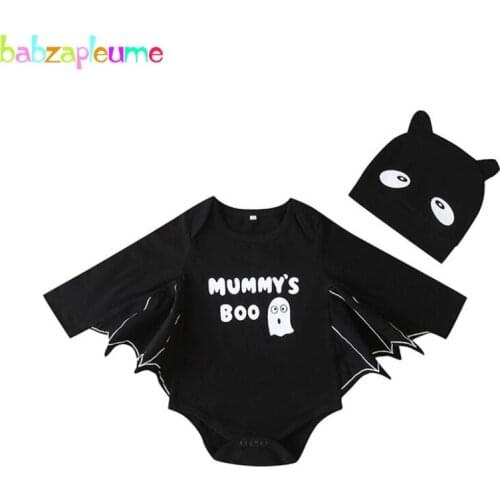 2Piece Baby Halloween Costume Toddler Fall Clothes Cartoon Print Long Sleeve Cotton Bodysuit+Hats Boys Girls Clothing Set 1936-1