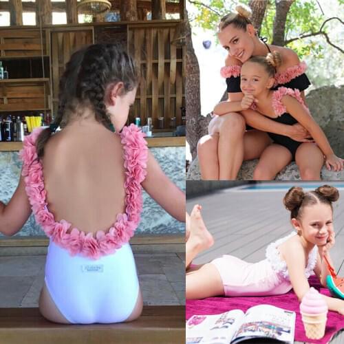 Toddler Kids Baby Girls Cute Sleeveless White/Black Lace Flower Ruffle One-Piece Swimsuit Swimwear Beachwear Bathing Suit Outfit