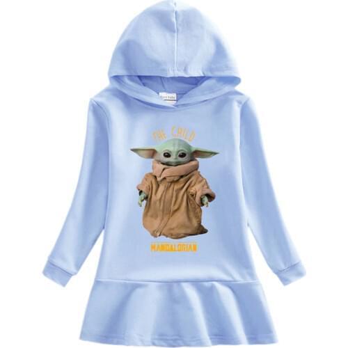 Spring and autumn toddler new childrens Hooded Dress cartoon baby Yoda pure cotton princess dress big girls 6 7 years