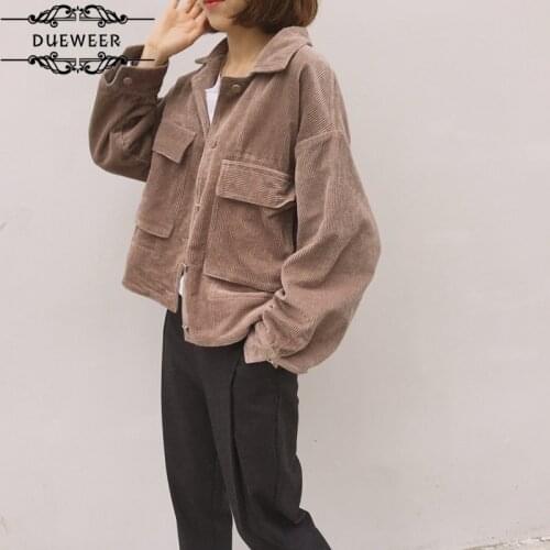 Jackets Women Solid Retro Corduroy Vintage Outwear Simple Loose All-match Soft Korean Style