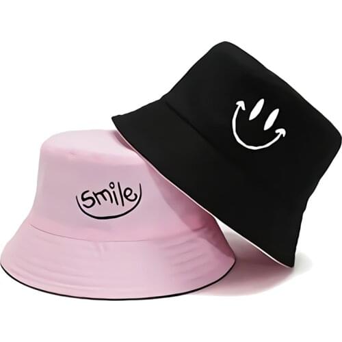 Double Sided Bucket Hat Smiling face Unisex Fashion Bob Cap Hip Hop Gorro Men Summer Cap SMILE Bucket Hat