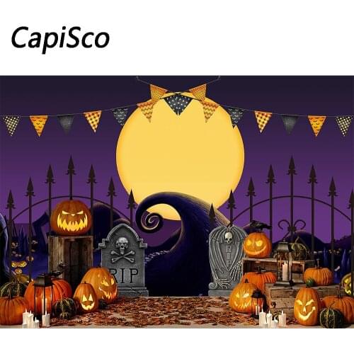 Capisco Halloween Photo Backdrop Castle Moon Pumpkin Bat Party Decoration Photography Background Booth Studio Props Photophone