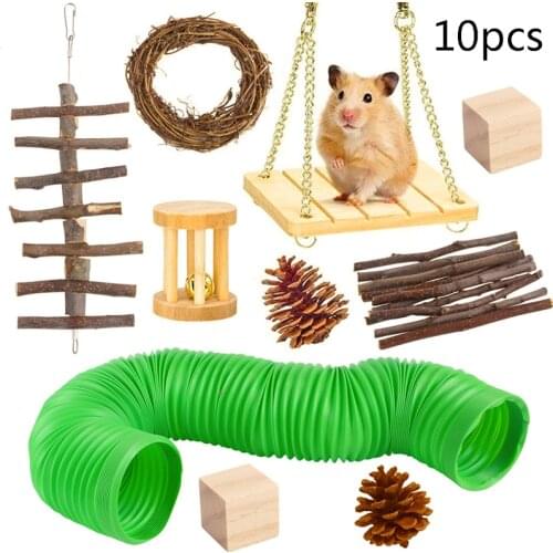 Guinea Pig Toys Fun Tunnel Small Animals Roller Rat Chews Toys Bunny Rabbits Exercise Wheels Molar Wooden Toys for Teeth