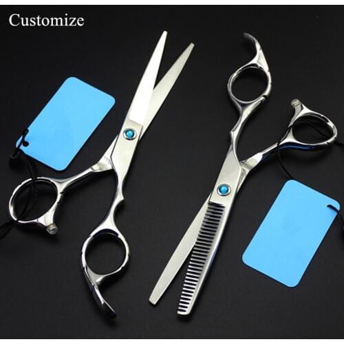 Customize professional 6 inch gem cut hair salon scissors set cutting barber makas scissor Thinning shears hairdressing scissors