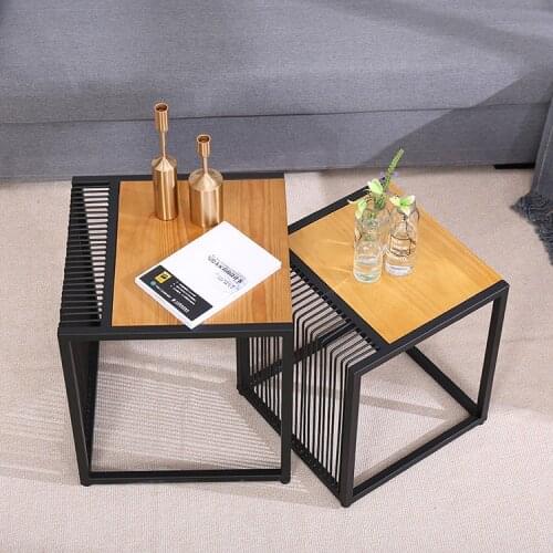 Creative iron solid wood small square table combination coffee table side corner table simple small fashion table 2 table set