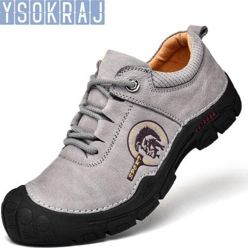 YSOKRAJ Hiking Shoes for Men Gray Mens Walking Shoes Mountain Non-slip Rubber Outdoor Hill Men Hiking Shoes Suede Men Sneakers