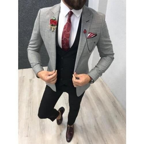 Terno Masculino 3 Piece Slim Fit Groomsmen Party Suits For Men Peak Lapel Wedding Groom Tuxedos Male Costume Jacket Vest Pant