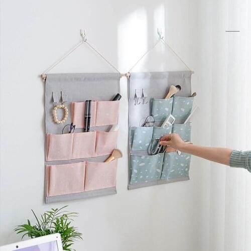 7/3 Pcst Wall-mounted Storage Bag Cotton Linen Door Storage Bag Waterproof Bedroom Toy Organizer Cosmetic Storage Hanging Bags