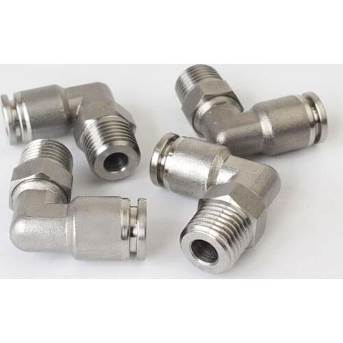 1pc All copper nickel-plated PL14/16 series trachea quick-plug connector pneumatic connector right angle elbow external thread