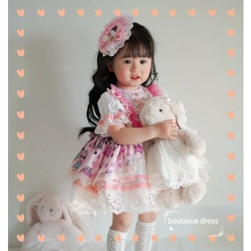 Custom New Girls Spanish Short Sleeve Lolita Princess Dresss Summer Girls Short Sleeve Sweet Drees Flower Girl Dresses