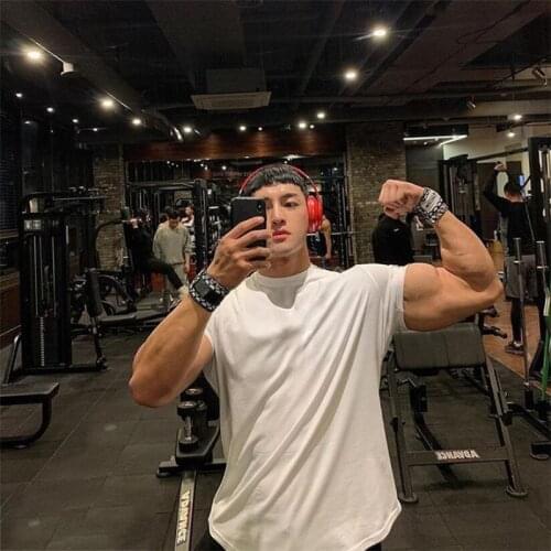 Solid Cotton Gym Shirt Sports T Shirt Men Short Sleeve Running Shirt Men Workout Training Tees Fitness Top Bodybuilding T-shirt