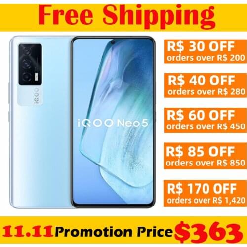 Original Official New VIVO IQOO NEO 5 Mobile Phone Snapdragon 870 6.62inch 120Hz AMOLED 48MP Camera 4400Mah 66W Super Charge NFC