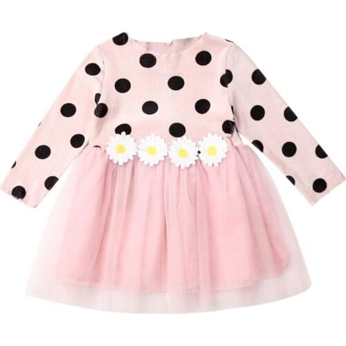 Autumn Baby Girls Dress Kids Girl Dot Print Long Sleeve Clothing Party Wedding Infant Mesh Dresses