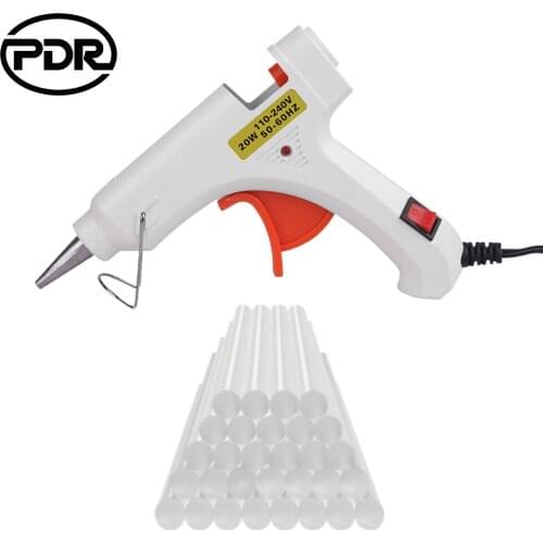 PDR Tools 20W Hot Melt Glue Gun with 30pcs 7mm*200mm Glue Stick Industrial DIY Thermo Mini Adhesive Glue gun Repair Heat Tools