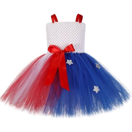 Independence Day Girls Tutu Dress Red White Blue 4th of July Stars Girls Tulle Dress Kids Carnival Festival Holiday Costume 1-14