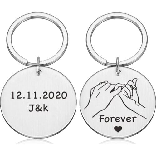 Valentine Anniversary Gifts Boyfriend Girlfriend Couples Keychain Ring for Him Her Custom Pinky Promise Initial Letters Keyring