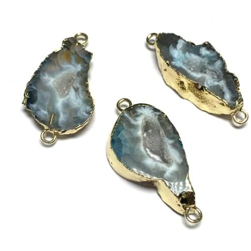 Natural Stone Pendants Irregular Double hole connector charm for Jewelry Making DIY Necklace Bracelet Accessories size18x25mm