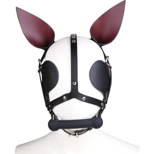 Hot Sex Product Male Female Natural Latex Bondage Head Mask EyePatch Gagged Headgear The Donkey Head Hood Adult BDSM Toy