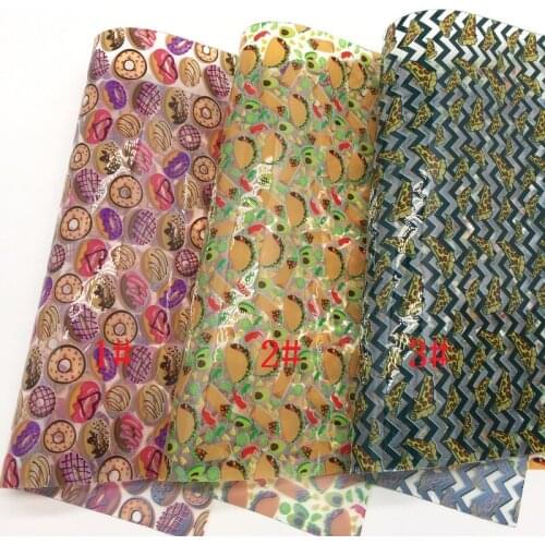 LEOsyntheticoDIY JELLY Transparent TUP Leather with Printed Pizza Taco Donuts Vinil Leather Sheets For DIY Bows 21X29CM R078