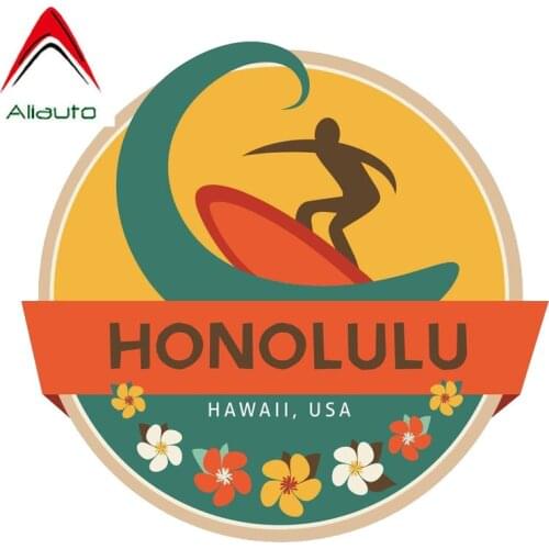 Aliauto Retro-refective Car Sticker Surfing Honolulu Hawaii USA Flag PVC Waterproof Reflective Decoration Decal,11cm*10cm