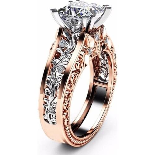 Luxury Princess Cut Zircon Ring Rose Gold Filled Flower Wedding Bridal Set Jewelry size 5-12