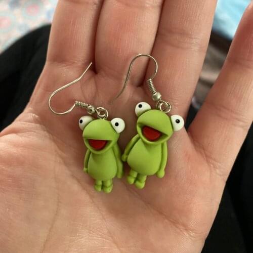 Funny green Frog Animal Dangle Earrings For Women Kids Resin Cute Sweet Creative Charm Cartoon Drop Earrings girls Jewelry Gift