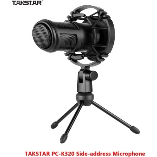 TAKSTAR PC-K320 Side-address Microphone Wired Condenser Mic Cardioid Pickup Pattern with Customized Shock Mount and Tripod